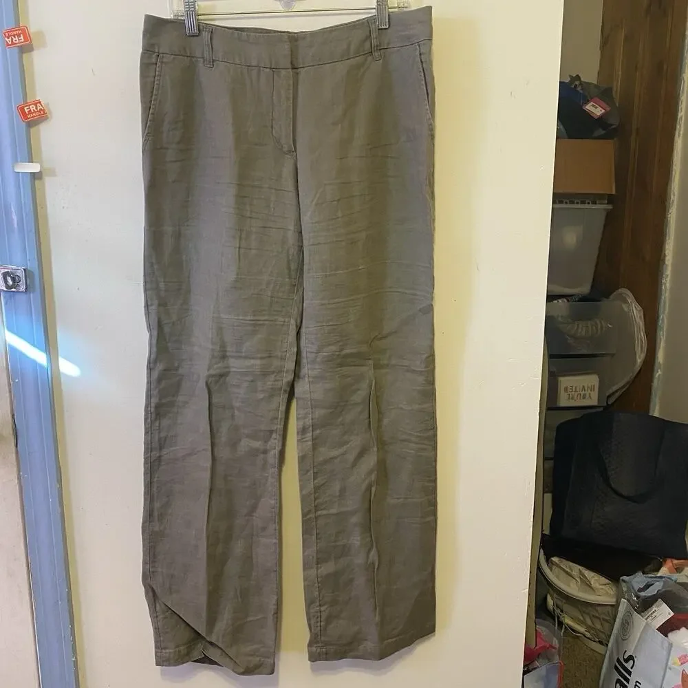 H&M Women Sz10 Straight Leg 100% Linen Dress Pants Lightweight Casual Dark Gray